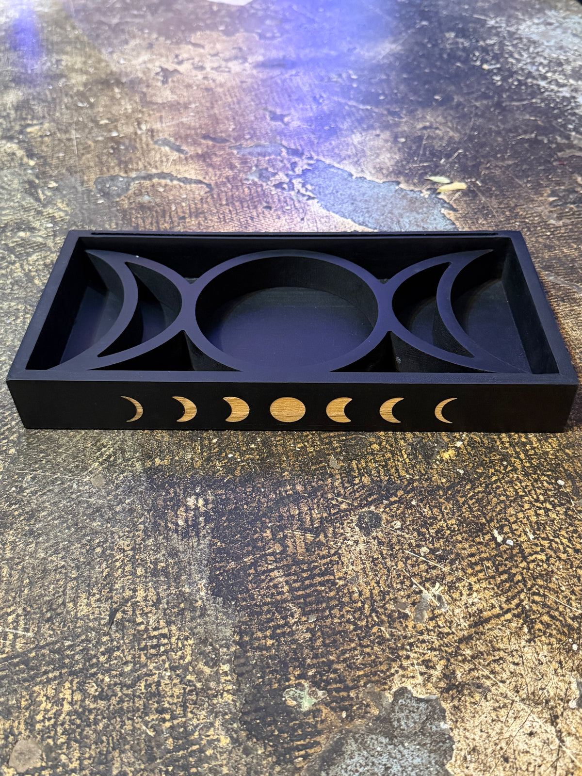 Triple Moon & Moon Phase Wooden Tarot Card Tray | Green Magick Vault