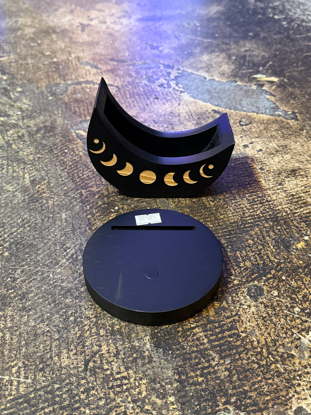 Black Wooden Moon Phase Tarot Card Holder – 2 Piece | Green Magick Vault