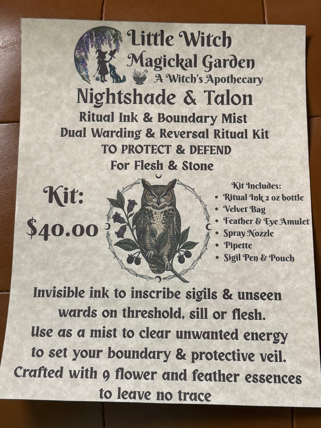 Nightshade and Talon ritual ink and boundary mist sigil kit by Little Witch Magickal Garden