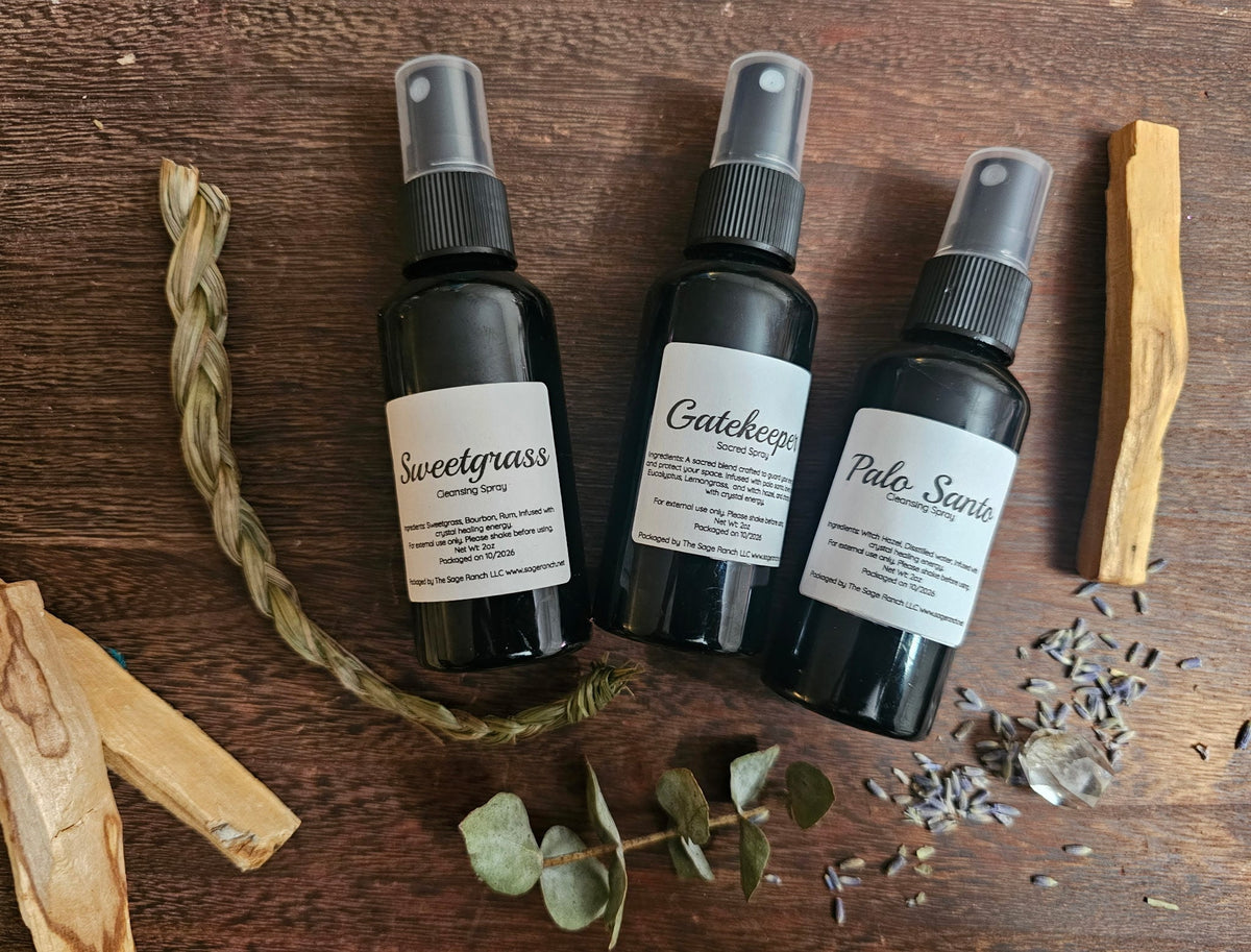 Sage Ranch Sweetgrass, Gatekeeper and Palo Santo smoke-free cleansing sprays