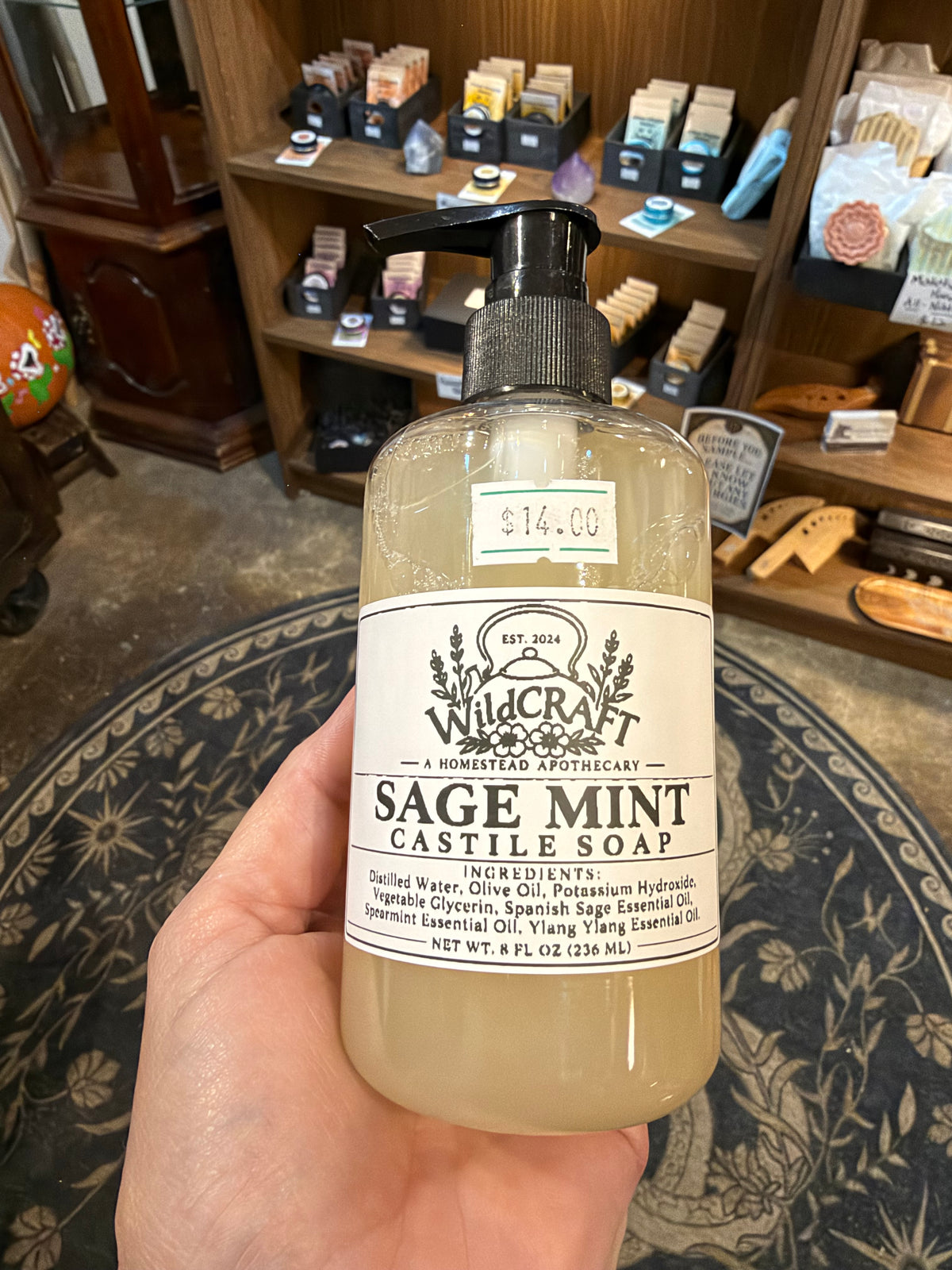 Wildcraft Sage Mint liquid Castile soap in an 8 fl oz pump bottle